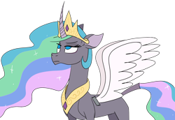 Size: 2400x1650 | Tagged: safe, artist:nonameorous, imported from derpibooru, princess celestia, classical unicorn, unicorn, them's fightin' herds, cloven hooves, community related, fake wings, horn, jewelry, leonine tail, looking up, oleander (tfh), regalia, simple background, solo, tail, tape, transparent background, unshorn fetlocks, video at source