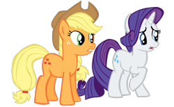 Size: 1180x726 | Tagged: safe, artist:benpictures1, imported from ponybooru, part of a set, applejack, rarity, earth pony, pony, unicorn, magic duel, cute, duo, female, inkscape, jackabetes, lesbian, mare, raribetes, rarijack, shipping, simple background, transparent background, vector
