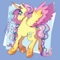 Size: 2048x2048 | Tagged: safe, artist:poniesart, imported from derpibooru, alicorn, pony, colored wings, four eyes, fusion, fusion:fluttershy, fusion:princess gold lily, multicolored wings, solo, wings