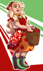 Size: 1724x2844 | Tagged: safe, artist:poniesart, imported from derpibooru, human, apple, basket, boots, clothes, ever after high, food, fusion, fusion:apple white, fusion:applejack, humanized, shoes, solo