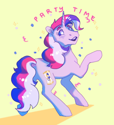 Size: 2048x2250 | Tagged: safe, artist:poniesart, imported from derpibooru, pony, unicorn, fusion, fusion:minuette, fusion:pinkie pie, simple background, solo, yellow background