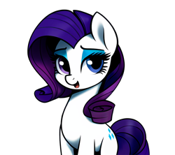 Size: 1152x1024 | Tagged: safe, artist:truedepressed, imported from derpibooru, rarity, earth pony, pony, unicorn, heterochromia, looking at you, missing horn, simple background, smiling, solo