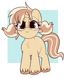 Size: 603x658 | Tagged: safe, artist:lulubell, imported from derpibooru, oc, oc:lulubell, pony, unicorn, cute, female, filly, foal, glasses, pigtails, solo, younger