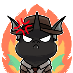 Size: 500x500 | Tagged: safe, artist:sugar morning, imported from derpibooru, oc, oc only, oc:closed case, changeling, angry, animated, changeling oc, chibi, clothes, commission, cross-popping veins, emanata, emoji, fangs, fire, frown, gif, hat, male, necktie, simple background, transparent background, ych animation, ych result