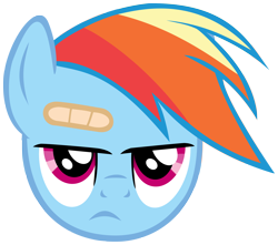 Size: 2892x2560 | Tagged: safe, artist:mio94, imported from derpibooru, rainbow dash, pony, read it and weep, bandaid, head only, rainbow dash is not amused, simple background, solo, transparent background, unamused, vector