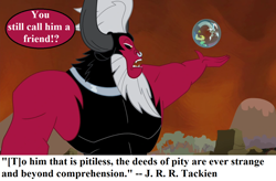 Size: 1280x840 | Tagged: safe, edit, edited screencap, imported from derpibooru, screencap, discord, lord tirek, twilight's kingdom, bubble, offscreen character, speech bubble, text, the silmarillion, tolkien