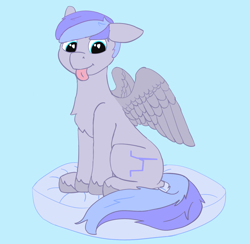 Size: 1610x1571 | Tagged: safe, artist:dsksh, imported from derpibooru, oc, oc only, oc:discoordination, pegasus, :p, looking at you, male, pegasus oc, pillow, simple background, sitting, solo, spread wings, stallion, tail, tongue out, two toned mane, two toned tail, wings