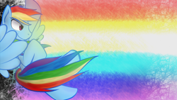 Size: 1600x900 | Tagged: safe, artist:dshou, imported from derpibooru, rainbow dash, pegasus, pony, flying, rainbow trail, solo, wallpaper