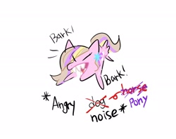 Size: 2048x1620 | Tagged: safe, imported from derpibooru, oc, oc only, oc:petal twinkle, pegasus, pony, barking, behaving like a dog, descriptive noise, eyes closed, female, mare, open mouth, simple background, solo, white background