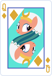 Size: 2000x2936 | Tagged: safe, artist:parclytaxel, imported from derpibooru, part of a set, somnambula, pegasus, pony, egyptian headdress, female, headdress, looking at you, mare, playing card, queen of diamonds, rotational symmetry, smiling, smiling at you, solo, vector