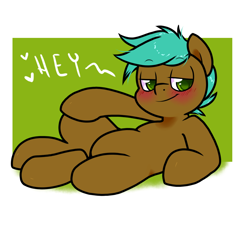Size: 1200x1100 | Tagged: safe, artist:paperbagpony, imported from derpibooru, oc, oc:cyan sand, earth pony, blushing, earth pony oc, green eyes, male, solo, solo male