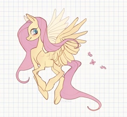 Size: 1701x1562 | Tagged: safe, artist:somorai, imported from derpibooru, fluttershy, butterfly, pegasus, pony, 2021, checkered background, colored sketch, female, flying, mare, sketch, solo