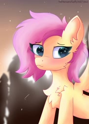 Size: 2168x3000 | Tagged: safe, artist:gaffy, imported from derpibooru, fluttershy, pegasus, pony, bust, cheek fluff, chest fluff, ear fluff, female, high res, looking sideways, mare, short mane, solo, wings