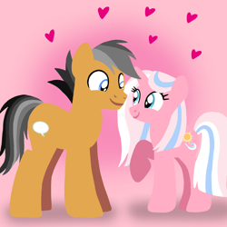 Size: 1400x1400 | Tagged: safe, artist:mlplary6, imported from derpibooru, clear sky, quibble pants, earth pony, pony, unicorn, boyfriend and girlfriend, female, heart, looking at each other, looking at someone, love, male, mare, quibblesky, shipping, smiling, smiling at each other, stallion, straight