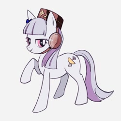 Size: 1500x1500 | Tagged: safe, artist:越水, imported from derpibooru, earth pony, pony, female, gold ship, hat, looking at you, mare, ponified, raised hoof, simple background, smiling, solo, uma musume pretty derby, white background