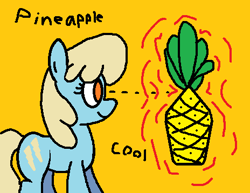 Size: 464x358 | Tagged: safe, artist:purppone, sassaflash, pony, female, food, mare, ms paint, pineapple, simple background, solo, text