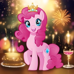 Size: 2048x2048 | Tagged: safe, imported from derpibooru, pinkie pie, alternate cutie mark, cake, champagne glass, fireworks, food, happy new year, holiday, new year, prompter:princessoflovepinkyt