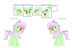 Size: 1024x678 | Tagged: safe, artist:xx-chanour, imported from derpibooru, oc, oc only, oc:candy fuzz, earth pony, pony, base:selenaede, blank flank, colored pupils, ear piercing, earring, female, freckles, heterochromia, jewelry, mare, open mouth, open smile, piercing, reference sheet, simple background, smiling, solo, text, transparent background