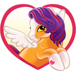 Size: 1280x1280 | Tagged: safe, artist:sparkytopia, imported from derpibooru, oc, oc only, oc:october moon, pegasus, pony, blaze (coat marking), closed mouth, coat markings, colored wings, facial markings, female, g3, g3 oc, heart, hoof heart, mare, simple background, smiling, socks (coat markings), spread wings, transparent background, underhoof, wings, yellow eyes