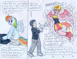 Size: 1075x827 | Tagged: safe, artist:jose-ramiro, imported from derpibooru, rainbow dash, sunset shimmer, demon, human, pegasus, pony, equestria girls, channel awesome, cr, faceful of ass, facesitting, female, ghostbusters, male, mare, sunset satan, traditional art