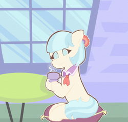 Size: 2000x1908 | Tagged: safe, artist:wavestoyall, imported from derpibooru, coco pommel, earth pony, pony, coffee, sitting, solo