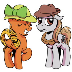 Size: 1200x1200 | Tagged: safe, artist:pony-berserker, imported from derpibooru, oc, oc only, oc:longhaul, oc:southern comfort, earth pony, pegasus, derpibooru community collaboration, 2024 community collab, female, hat, male, simple background, smiling, transparent background, unamused