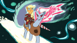 Size: 1440x810 | Tagged: safe, artist:appulman, applejack, oc, alicorn, alicorn oc, armor, horn, magic, wings