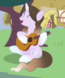 Size: 1280x1533 | Tagged: safe, artist:cindystarlight, imported from derpibooru, oc, oc:amelia snowmelody, pony, unicorn, female, guitar, mare, musical instrument, solo