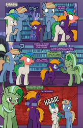 Size: 1920x2948 | Tagged: safe, artist:alexdti, imported from derpibooru, oc, oc only, oc:brainstorm (alexdti), oc:purple creativity, oc:screwpine caprice, oc:star logic, pegasus, pony, unicorn, comic:quest for friendship retold, blushing, blushing profusely, female, glasses, hug, male, mare, stallion, twilight's castle