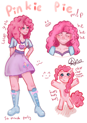 Size: 2480x3508 | Tagged: safe, artist:djuyy, imported from derpibooru, pinkie pie, earth pony, human, pony, equestria girls, boots, clothes, eyes closed, female, grin, high heel boots, high res, human ponidox, jacket, self paradox, self ponidox, shirt, shoes, simple background, skirt, smiling, solo, vest, white background