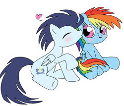 Size: 840x720 | Tagged: safe, artist:dasher666, artist:woogieboboogie, edit, imported from derpibooru, rainbow dash, soarin', pegasus, pony, cheek kiss, colt, colt soarin', cute, dashabetes, female, filly, filly rainbow dash, kissing, male, shipping, soarinbetes, soarindash, straight, younger