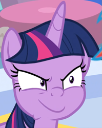 Size: 541x679 | Tagged: safe, edit, edited screencap, editor:twilyisbestpone, imported from derpibooru, screencap, twilight sparkle, alicorn, pony, season 9, the ending of the end, spoiler:s09, >:), big smile, cropped, female, funny, funny face, inverted mouth, mare, shrunken pupils, smiling, solo, twilight sparkle (alicorn)