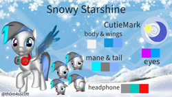 Size: 1920x1080 | Tagged: safe, artist:snowy starshine, imported from derpibooru, oc, oc only, oc:snowy starshine, pegasus, pony, 3d, cutie mark, headphones, looking at you, reference sheet