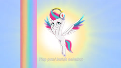 Size: 3072x1727 | Tagged: safe, imported from derpibooru, screencap, zipp storm, pegasus, pony, spoiler:g5, spoiler:my little pony: tell your tale, spoiler:tyts02e01, concave belly, female, flying, g5, headphones, icy prints, indonesian, mare, my little pony: tell your tale, slender, smiling, solo, spread wings, subtitles, thin, wings