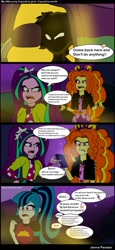 Size: 683x1488 | Tagged: safe, artist:jenna56, imported from derpibooru, adagio dazzle, aria blaze, sonata dusk, human, comic:equestria world (jenna56), equestria girls, 4 panel comic, comic, female, the dazzlings