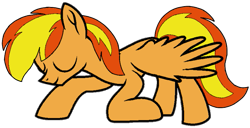 Size: 823x422 | Tagged: safe, artist:noi kincade, imported from derpibooru, oc, oc only, oc:firey ratchet, pegasus, pony, eyes closed, kneeling, male, simple background, solo, transparent background