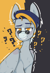 Size: 1350x1991 | Tagged: safe, artist:crashbrush, imported from derpibooru, oc, oc only, pegasus, pony, eyebrows, female, mare, raised eyebrow, request, simple background, smiling, solo, sunglasses, yellow eyes