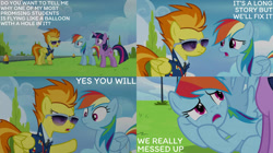 Size: 2000x1123 | Tagged: safe, edit, edited screencap, editor:quoterific, imported from derpibooru, screencap, rainbow dash, spitfire, twilight sparkle, alicorn, top bolt, captain of the wonderbolts, clothes, drill sergeant, necktie, spitfire's tie, suit, sunglasses, twilight sparkle (alicorn), uniform, wonderbolts dress uniform