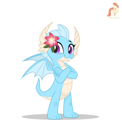 Size: 2000x2000 | Tagged: safe, artist:r4hucksake, imported from derpibooru, oc, oc only, oc:avalanche, dragon, female, flower, flower in hair, simple background, solo, transparent background