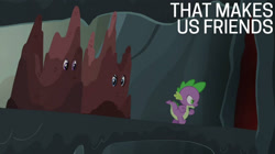 Size: 2000x1123 | Tagged: safe, edit, edited screencap, editor:quoterific, imported from derpibooru, screencap, rarity, spike, twilight sparkle, alicorn, gauntlet of fire, disguise, rock costume, twilight sparkle (alicorn)