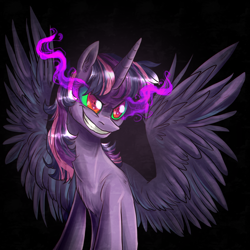 Size: 2000x2000 | Tagged: safe, artist:not-ordinary-pony, derpibooru exclusive, imported from derpibooru, twilight sparkle, alicorn, pony, corrupted twilight sparkle, female, mare, smiling, solo, spread wings, twilight sparkle (alicorn), wings