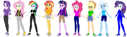Size: 3960x1156 | Tagged: safe, artist:tylerajohnson352, color edit, edit, imported from derpibooru, applejack, fluttershy, pinkie pie, rainbow dash, rarity, starlight glimmer, sunset shimmer, twilight sparkle, human, equestria girls, clothes, colored, converse, female, shoes, simple background, transparent background, vector