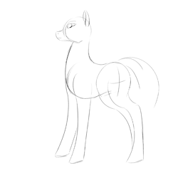 Size: 1000x1000 | Tagged: safe, artist:saint boniface, imported from derpibooru, earth pony, pony, ambiguous gender, concave belly, looking forward, monochrome, side view, simple background, sketch, solo, standing, tail, white background, wip