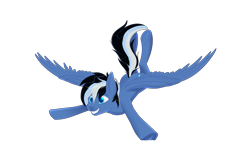 Size: 6000x4000 | Tagged: safe, artist:fluffyorbiter, imported from derpibooru, oc, oc only, oc:thistle tube, pegasus, pony, derpibooru community collaboration, 2024 community collab, absurd resolution, black and white mane, blue coat, eye clipping through hair, eyebrows, eyebrows visible through hair, flying, frog (hoof), grin, happy, male, pegasus oc, raised tail, simple background, smiling, solo, spread wings, stallion, tail, teeth, transparent background, underhoof, wings