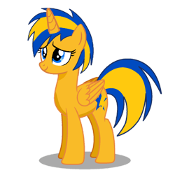 Size: 894x894 | Tagged: safe, artist:mlpfan3991, imported from derpibooru, oc, oc:flare spark, alicorn, pony, alicornified, female, horn, race swap, simple background, smiling, solo, transparent background, wings