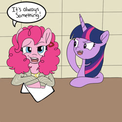 Size: 800x800 | Tagged: safe, artist:bunnyweinberger, imported from derpibooru, pinkie pie, twilight sparkle, earth pony, pony, unicorn, comedy, duo, duo female, female, roseanne roseannadanna, saturday night live, sketch, solo, unicorn twilight