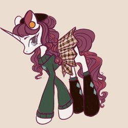 Size: 1240x1240 | Tagged: safe, artist:sainthorse, imported from derpibooru, pony, unicorn, brown background, clothes, simple background, skirt, socks, solo, sweater