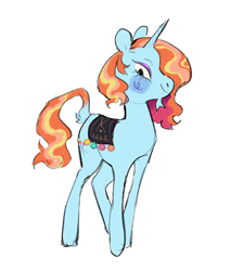 Size: 1066x1250 | Tagged: safe, artist:peachybats, imported from derpibooru, sassy saddles, pony, unicorn, saddle, simple background, smiling, smirk, solo, tack, unicorn beard, white background