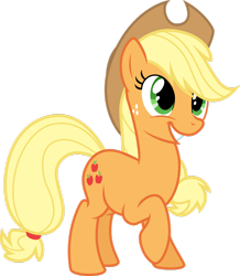 Size: 1024x1175 | Tagged: dead source, safe, artist:fureox, imported from derpibooru, applejack, earth pony, pony, applejack's hat, cowboy hat, female, happy, hat, mare, raised hoof, simple background, smiling, solo, transparent background, vector