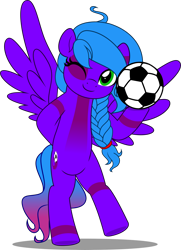 Size: 3619x5001 | Tagged: safe, artist:jhayarr23, imported from derpibooru, oc, oc only, oc:violet aura, pegasus, bipedal, braid, commission, commissioner:solar aura, eye spot, football, one eye closed, pegasus oc, simple background, solo, sports, transparent background, wings, wink, ych result, your character here